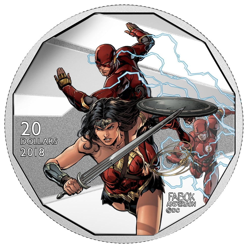 2018 Canada $20 The Justice League - The Flash and Wonder Woman Fine Silver (No Tax)