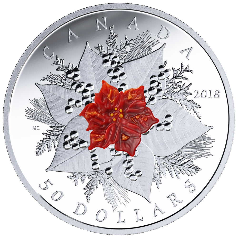 2018 Canada $50 Holiday Splendour 5oz. Fine Silver with Murano Glass