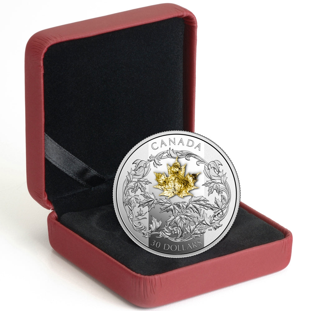 2018 Canada $30 Golden Maple Leaf 2oz Gold Plated Fine Silver Coin