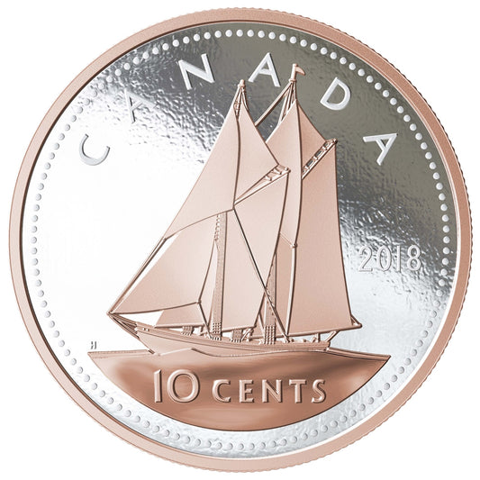 2018 Canada 10-cent Big Coin Rose-Gold Plated 5oz. Fine Silver (No Tax)