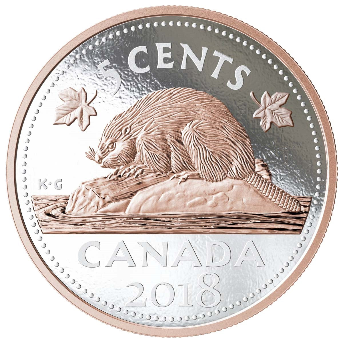 2018 Canada 5-cent Big Coin Rose-Gold Plated 5oz. Fine Silver (TAX Exempt)