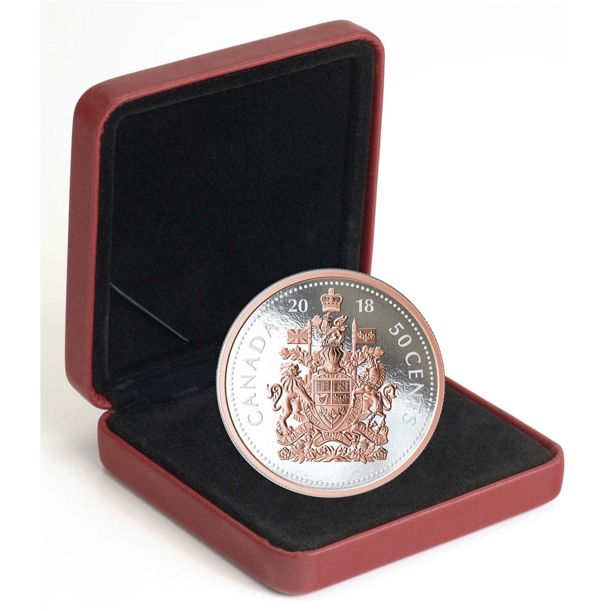 RDC 2018 Canada 50-cent Big Coin Rose-Gold Plated 5oz. Fine Silver (No Tax) capsule scuffed