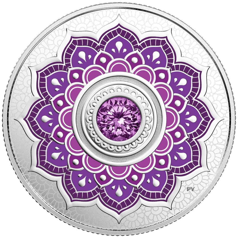 RDC 2018 Canada $5 Birthstone - February Fine Silver with Swarovski Crystal (scratched capsule)