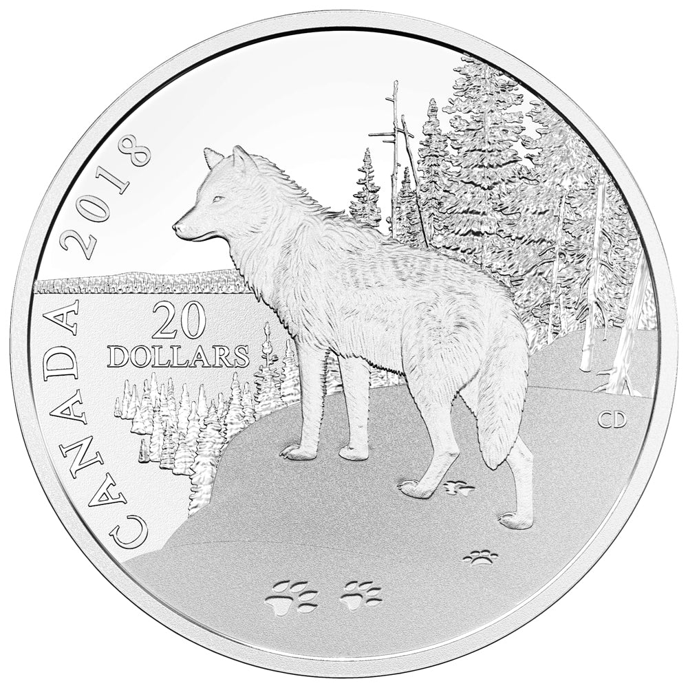 RDC 2018 Canada $20 Nature's Impression - Wolf Fine Silver (No Tax) Impaired