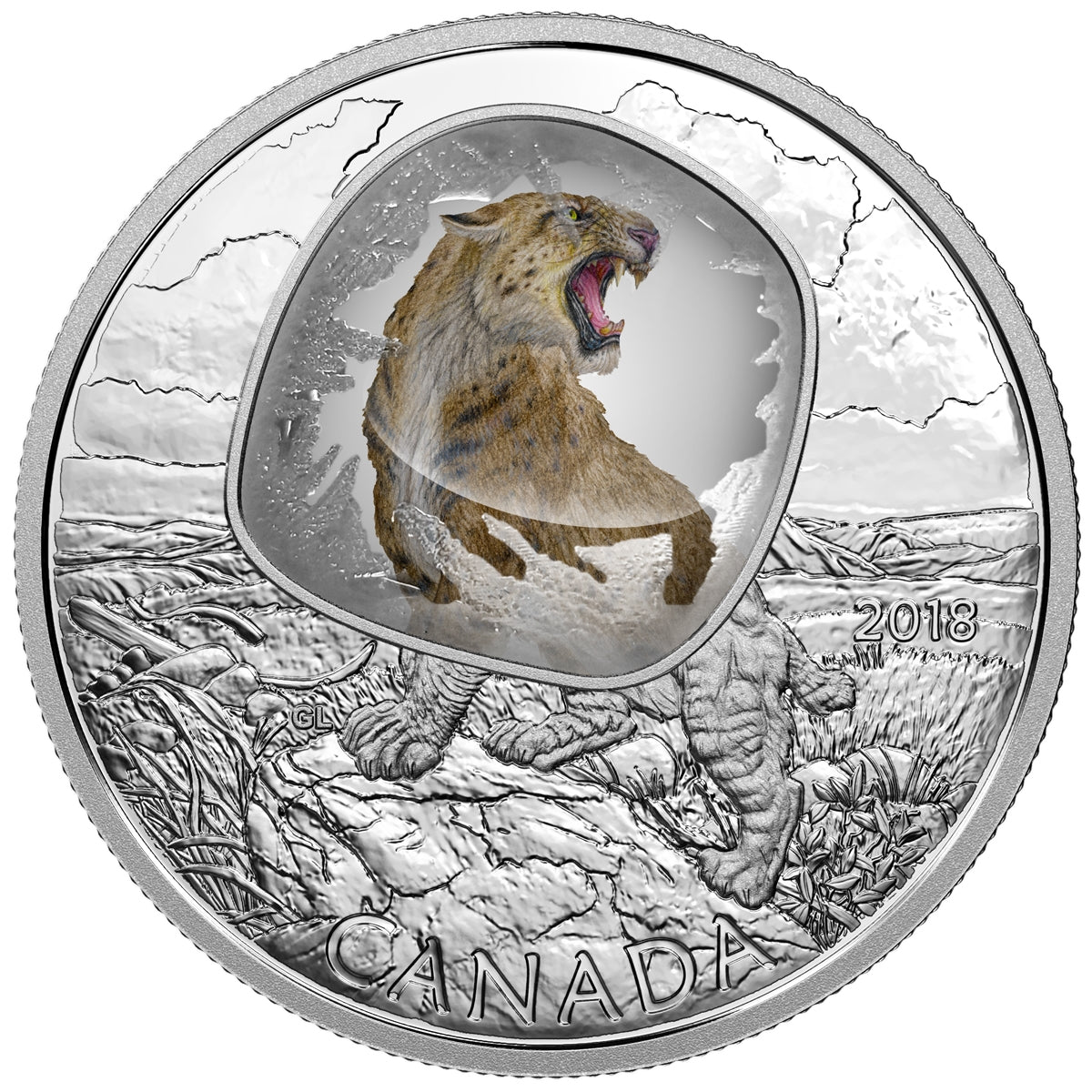 2018 Canada $20 Frozen in Ice - Scimitar Sabretooth Cat Fine Silver Coin