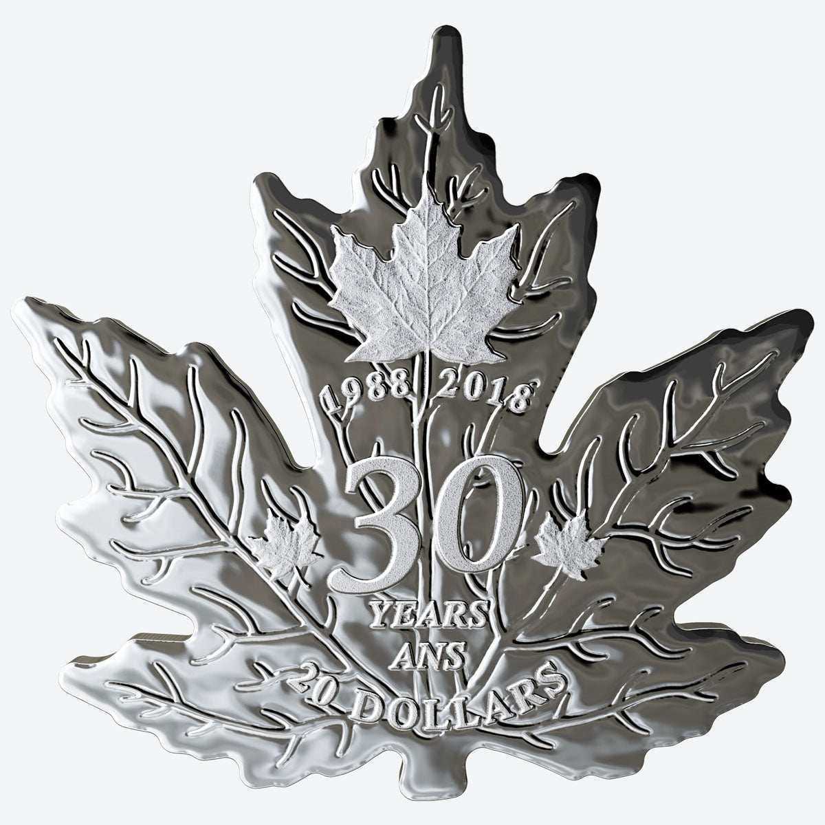 2018 Canada $20 30th Anniversary of the Silver Maple Leaf Shaped Pure Silver (No Tax)