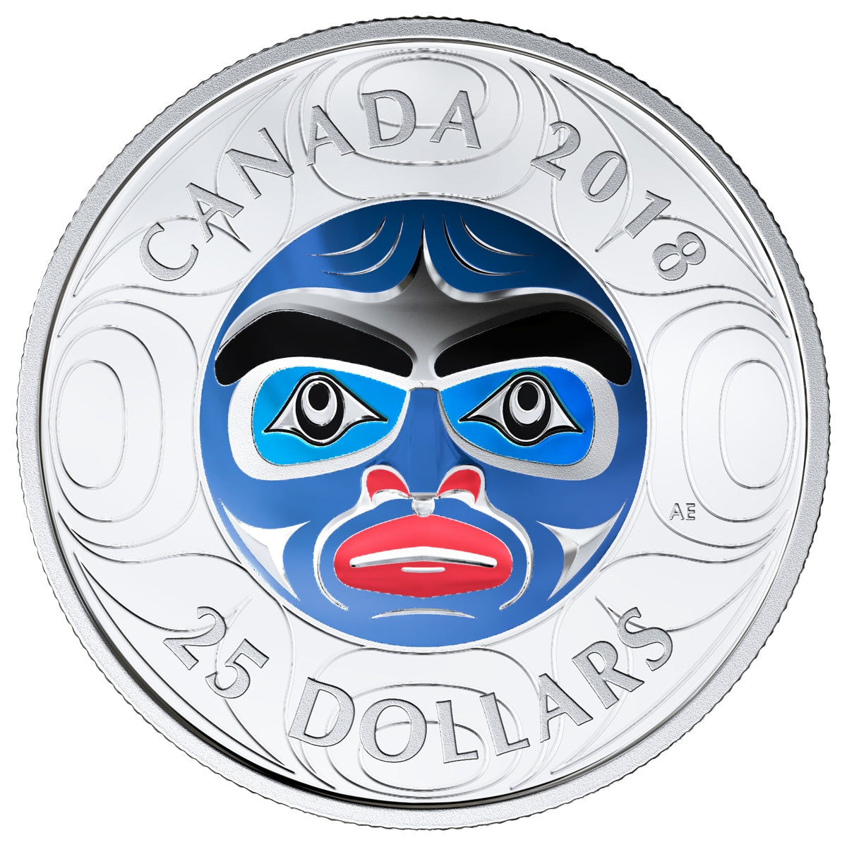 2018 Canada $25 Ancestor Moon Mask Ultra-High Relief Coloured Fine Silver (No Tax)