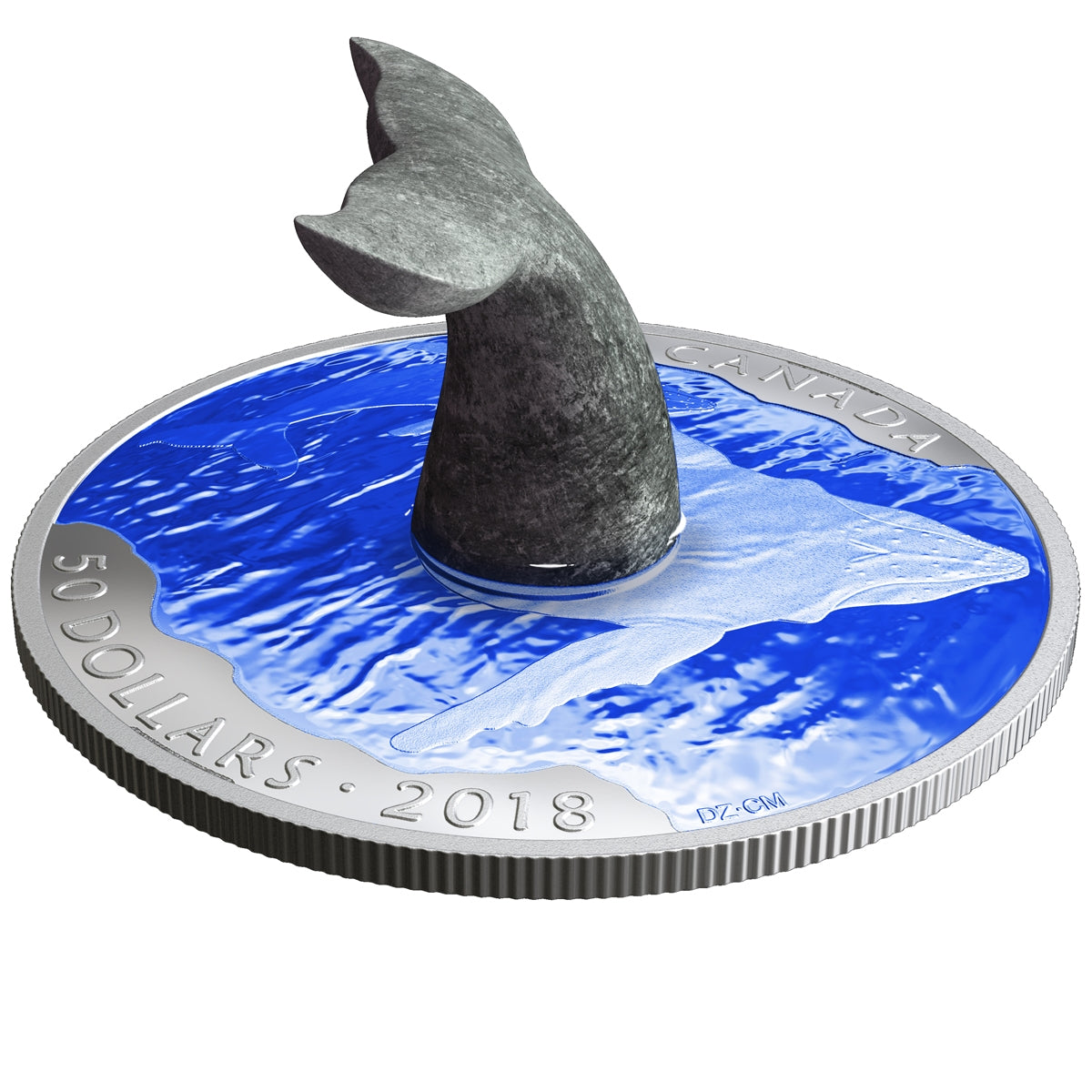 2018 Canada $50 Whale's Tail Soapstone Sculpture Fine Silver Coin