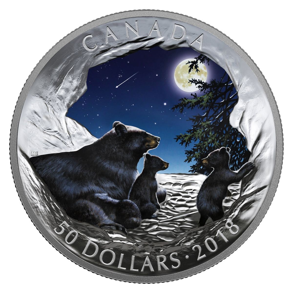 2018 Canada $50 Nature's Light Show: Moonlit Tranquility Fine Silver (No Tax)