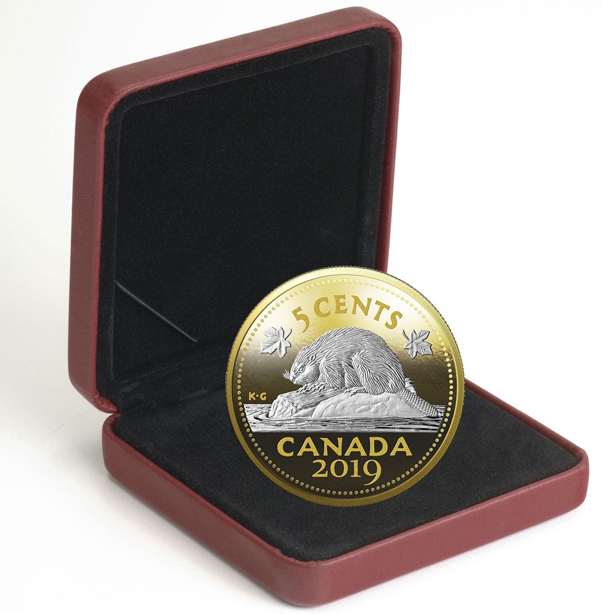 2019 Canada 5-cent Big Coin Reverse Gold Plated 5oz. Silver (No Tax)