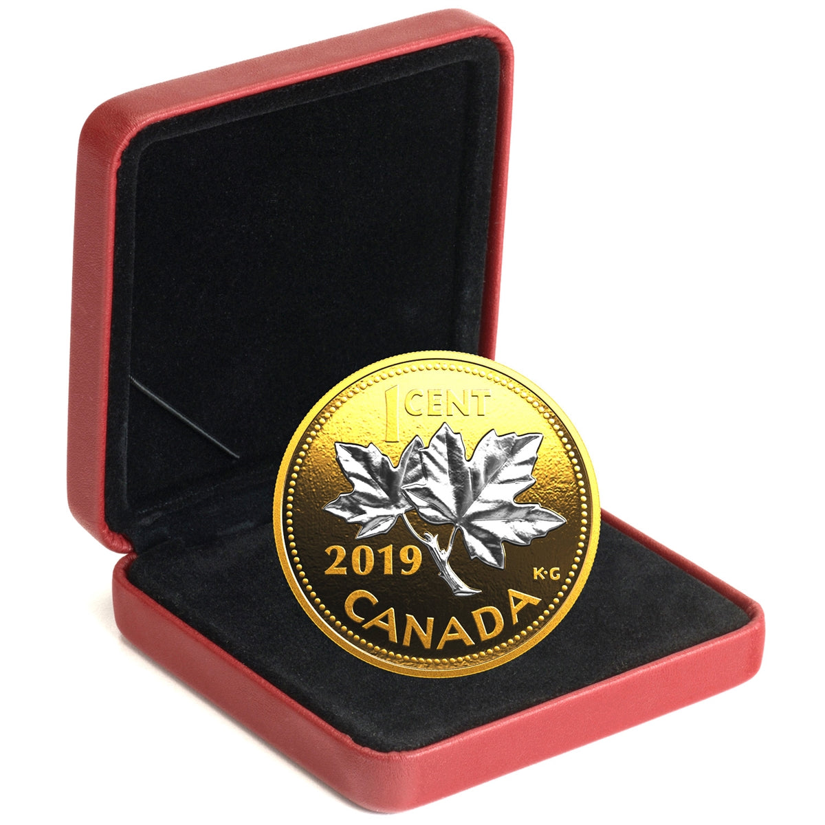 2019 Canada 1-cent Big Coin Reverse Gold Plated 5oz Fine Silver (No Tax)