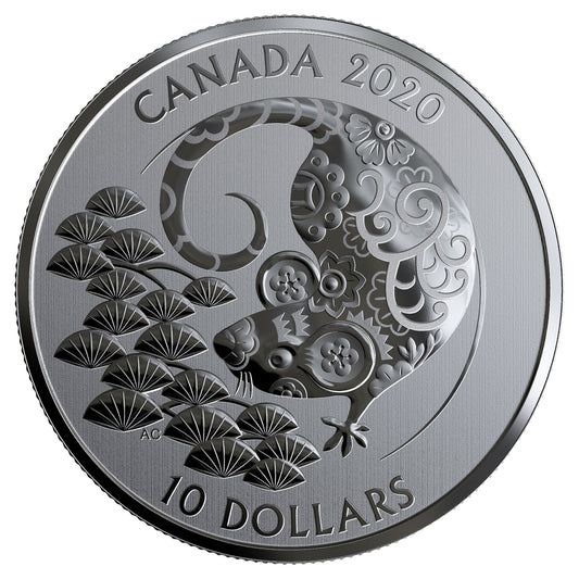 2020 Canada $10 Year of the Rat Fine Silver (TAX Exempt)