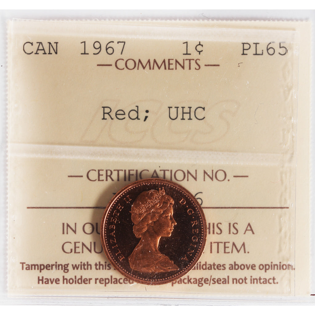 1967 Canada 1-cent ICCS Certified PL-65 Red; Ultra Heavy Cameo