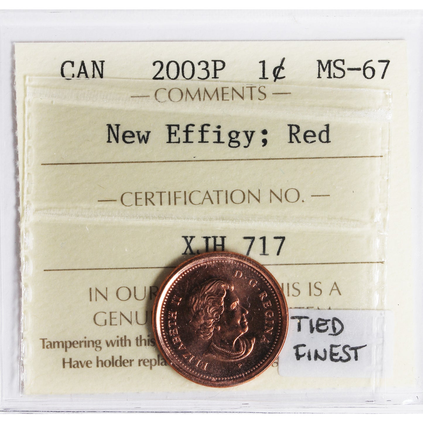 2003P New Effigy Canada 1-cent ICCS Certified MS-67 Red - Tied for Finest!