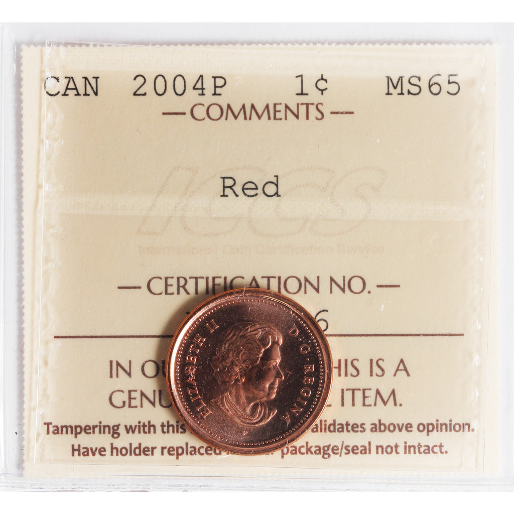 2004P Canada 1-cent ICCS Certified MS-65 Red