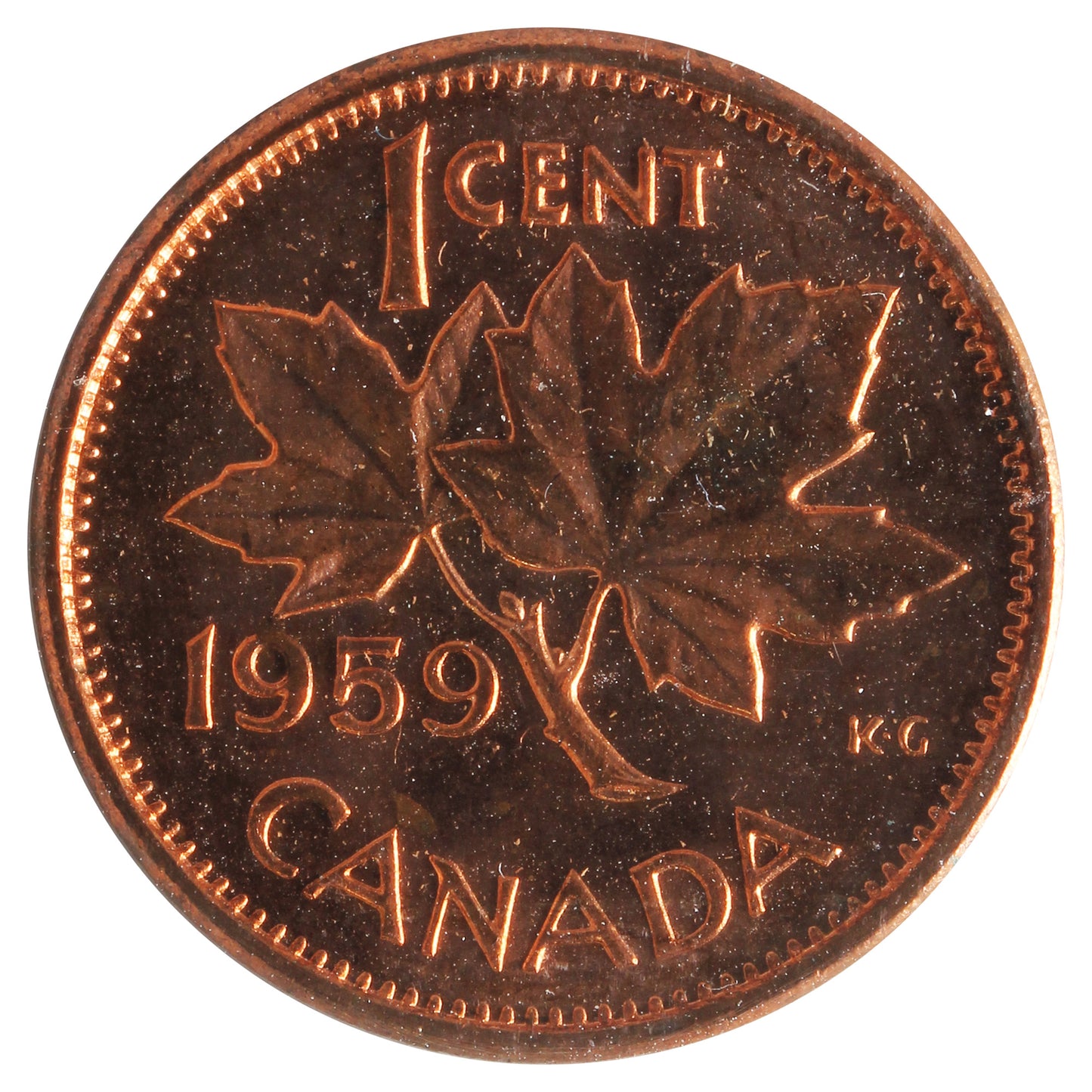 1959 Hanging 9 Canada 1-cent ICCS Certified MS-64 Red