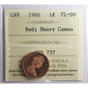 1966 Canada 1-cent ICCS Certified PL-66 Red; Heavy Cameo