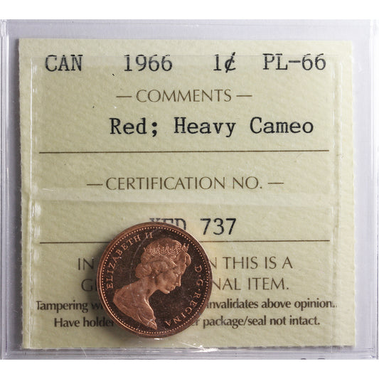 1966 Canada 1-cent ICCS Certified PL-66 Red; Heavy Cameo