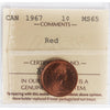 1967 Canada 1-cent ICCS Certified MS-65 Red