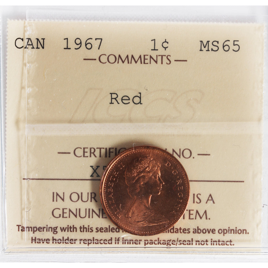 1967 Canada 1-cent ICCS Certified MS-65 Red