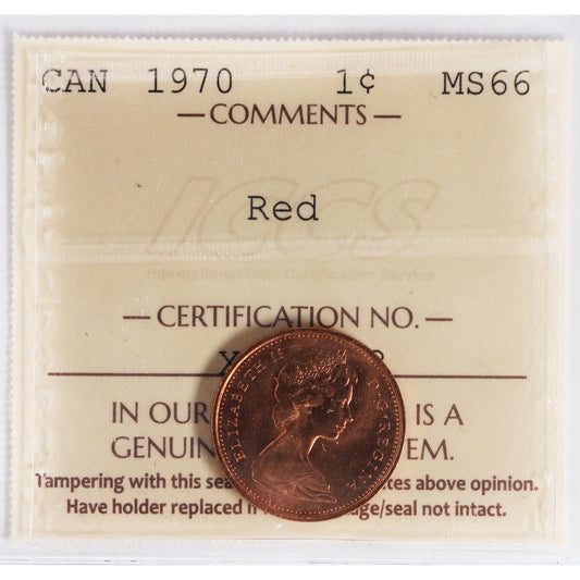 1970 Canada 1-cent ICCS Certified MS-66 Red