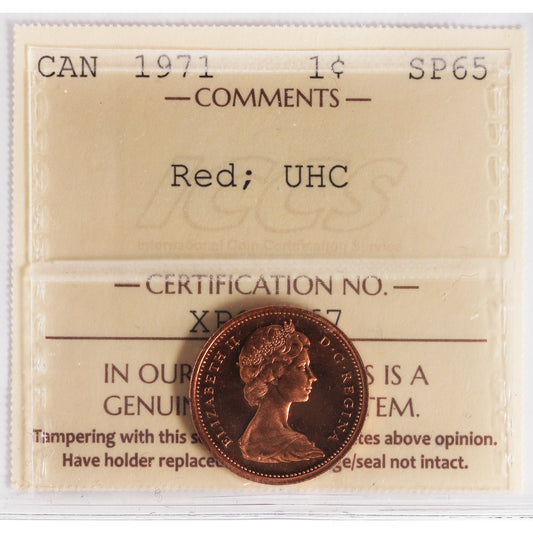 1971 Canada 1-cent ICCS Certified SP-65 Red; Ultra Heavy Cameo