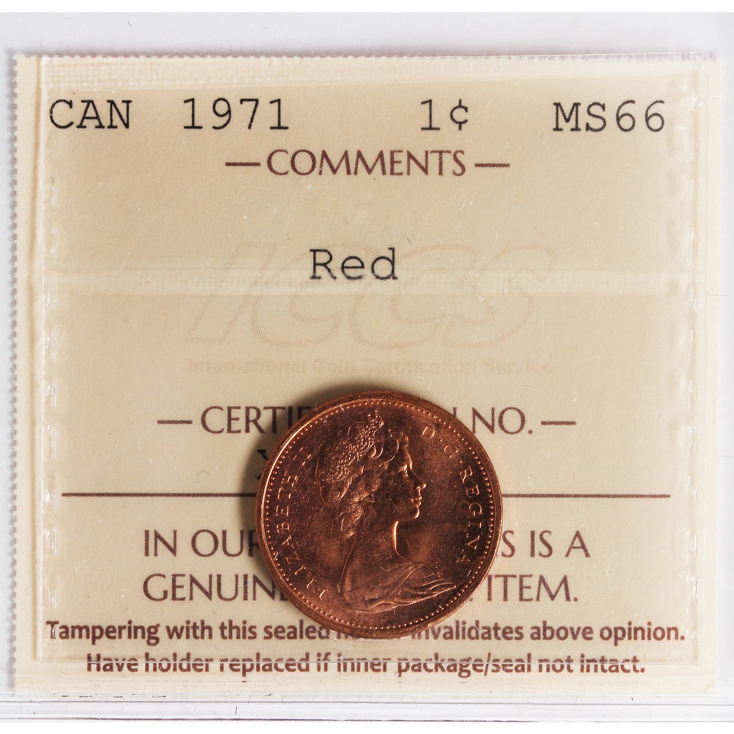 1971 Canada 1-cent ICCS Certified MS-66 Red