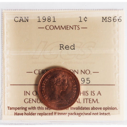 1981 Canada 1-cent ICCS Certified MS-66 Red