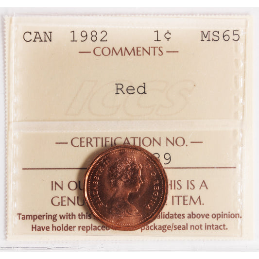 1982 Canada 1-cent ICCS Certified MS-65 Red