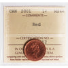 2001 Canada 1-cent ICCS Certified MS-66 Red