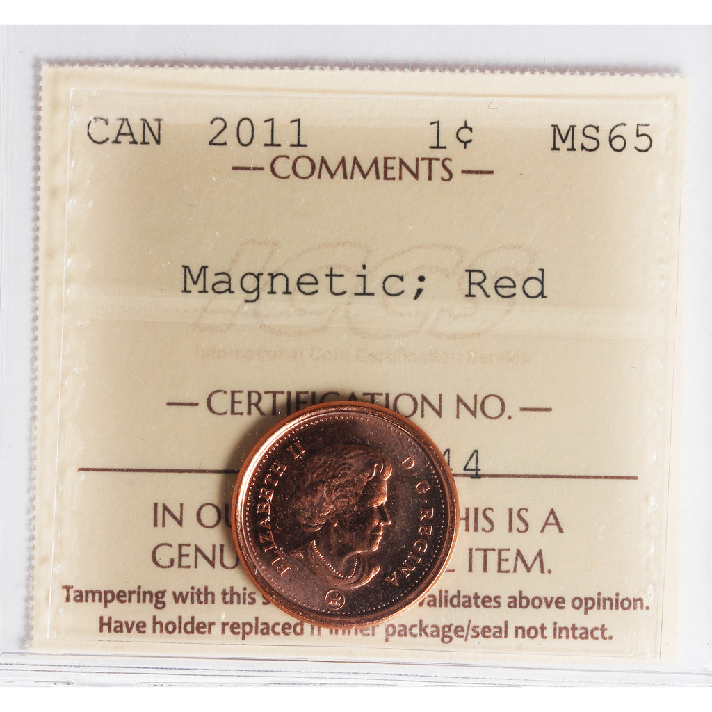 2011 Magnetic Canada 1-cent ICCS Certified MS-65 Red