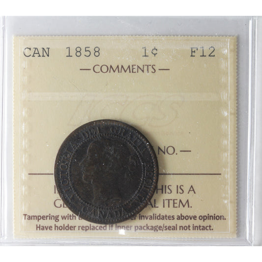 1858 Canada 1-cent ICCS Certified F-12