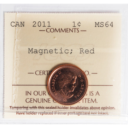 2011 Magnetic Canada 1-cent ICCS Certified MS-64 Red