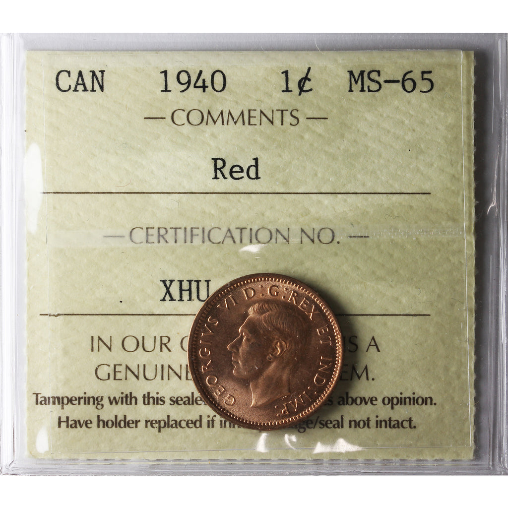 1940 Canada 1-cent ICCS Certified MS-65 Red