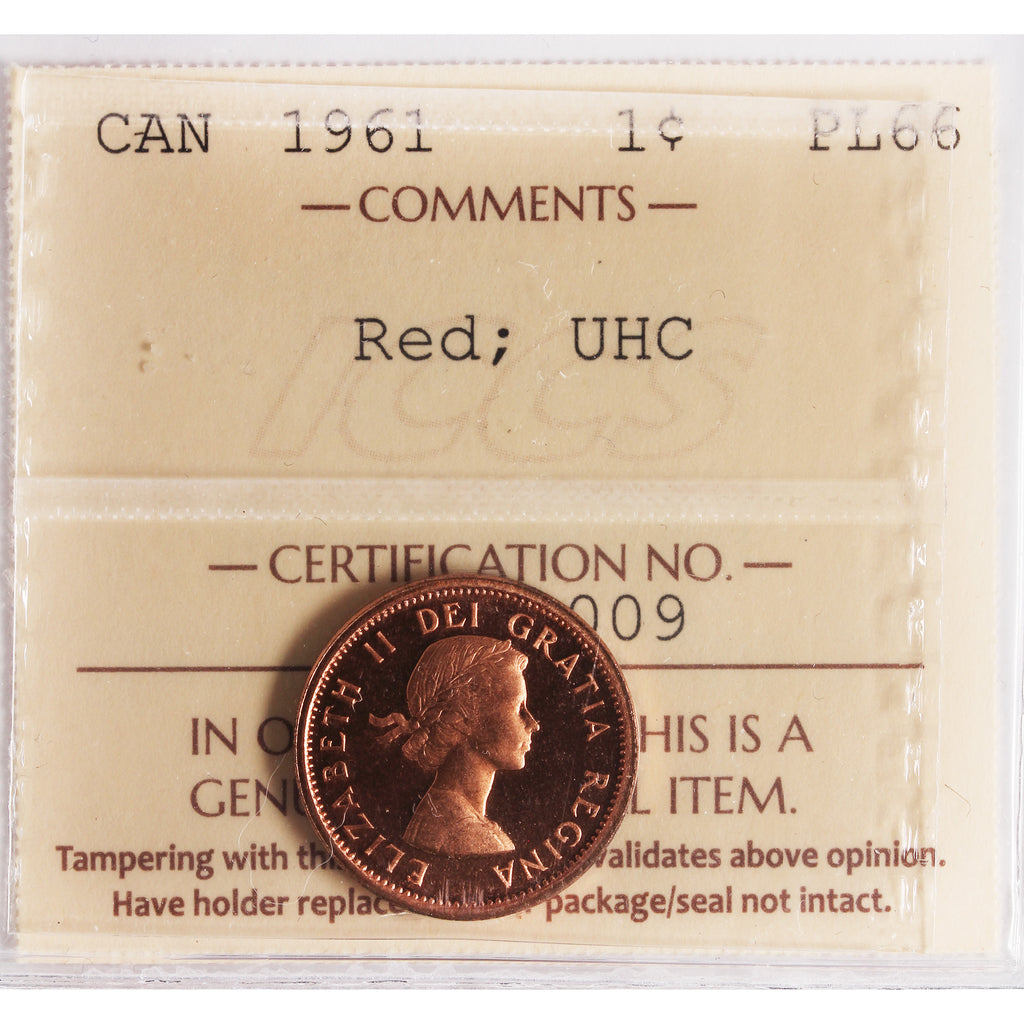 1961 Canada 1-cent ICCS Certified PL-66 Red; UHC