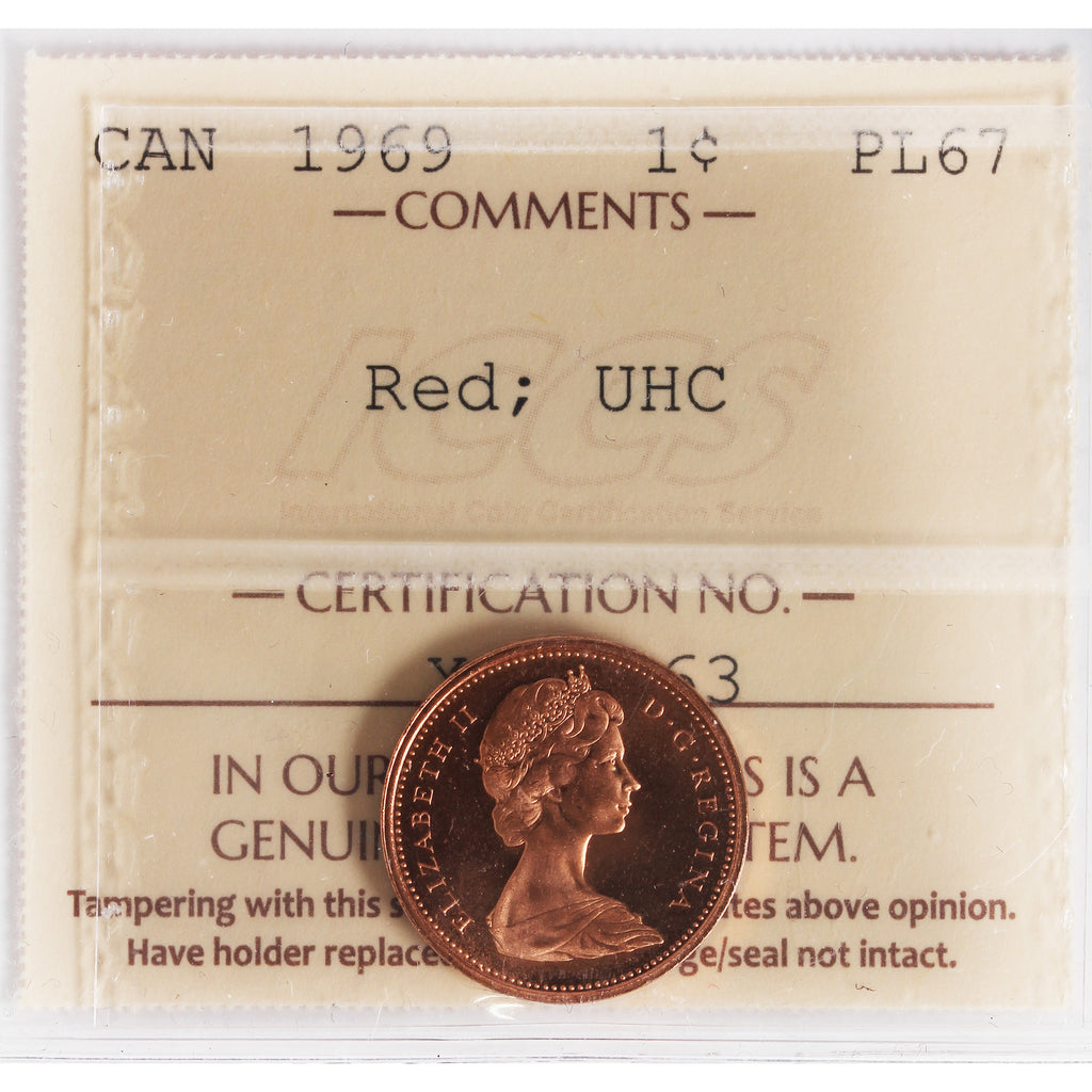 1969 Canada 1-cent ICCS Certified PL-67 Red; Ultra Heavy Cameo