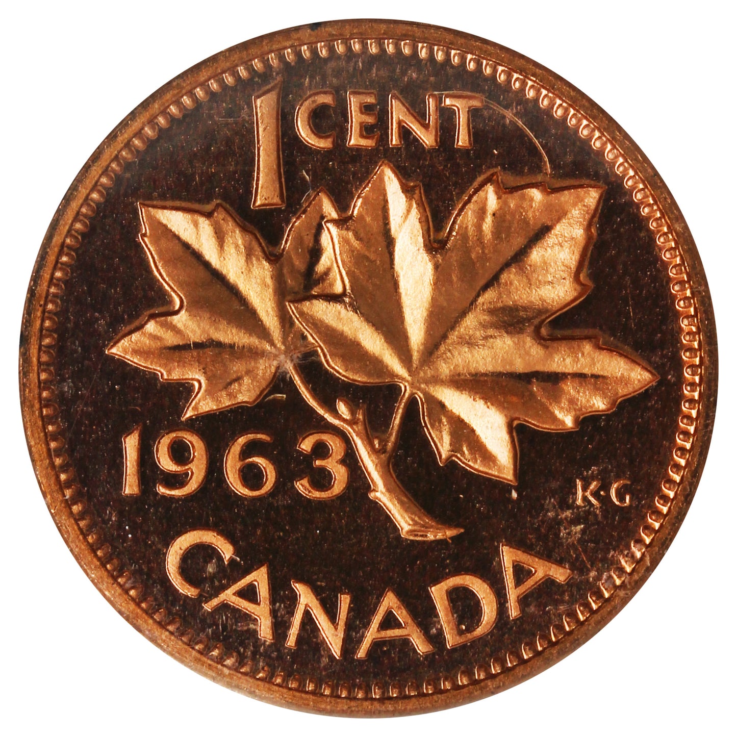 1963 Canada 1-cent ICCS Certified PL-66 Red; Ultra Heavy Cameo