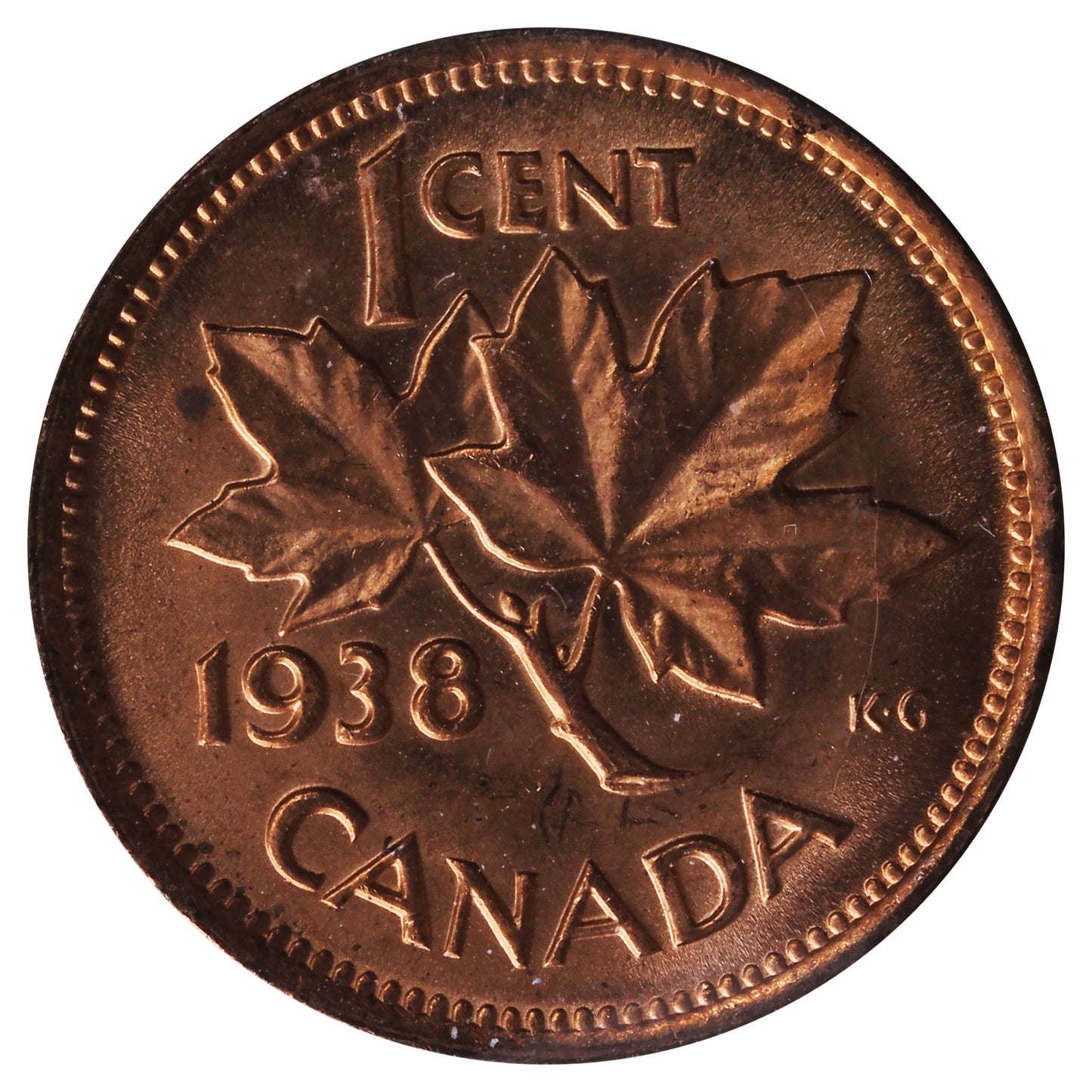 1938 Canada 1-cent ICCS Certified MS-64 Red