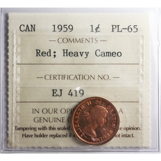 1959 Canada 1-cent ICCS Certified PL-65 Red; Heavy Cameo