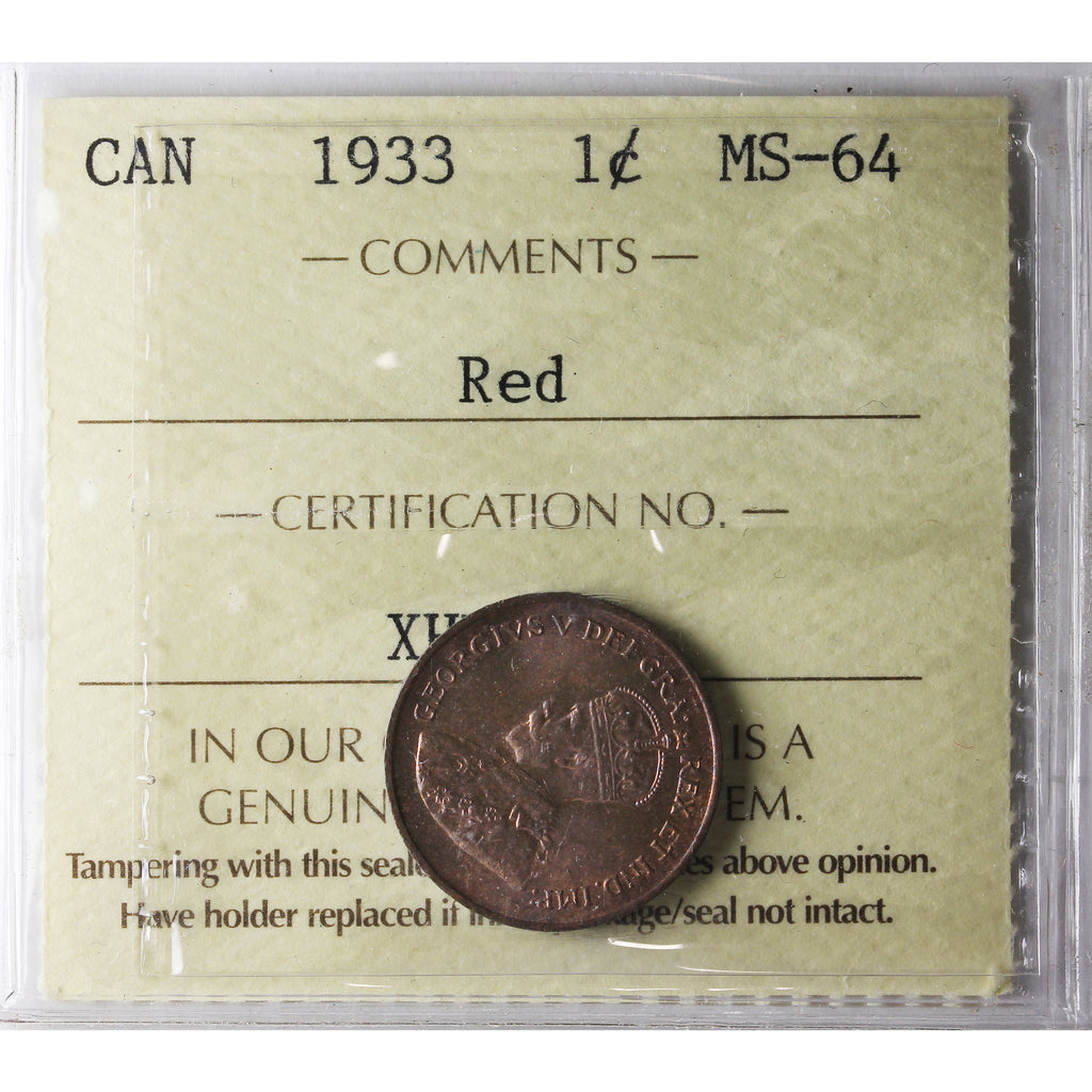 1933 Canada 1-cent ICCS Certified MS-64