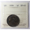 1858 Canada 1-cent ICCS Certified EF-45