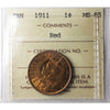 1911 Canada 1-cent ICCS Certified MS-65 Red (NA 207)