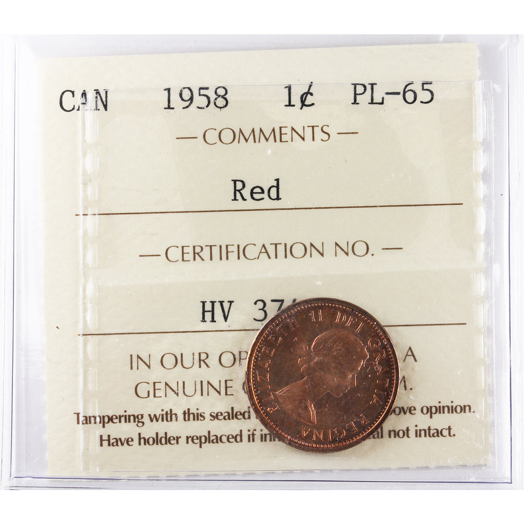 1958 Canada 1-cent ICCS Certified PL-65 Red