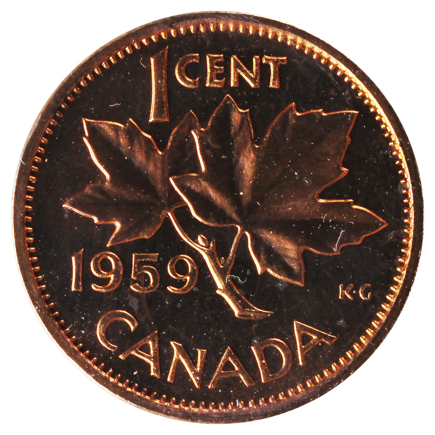 1959 Canada 1-cent ICCS Certified PL-65 Red; Ultra Heavy Cameo