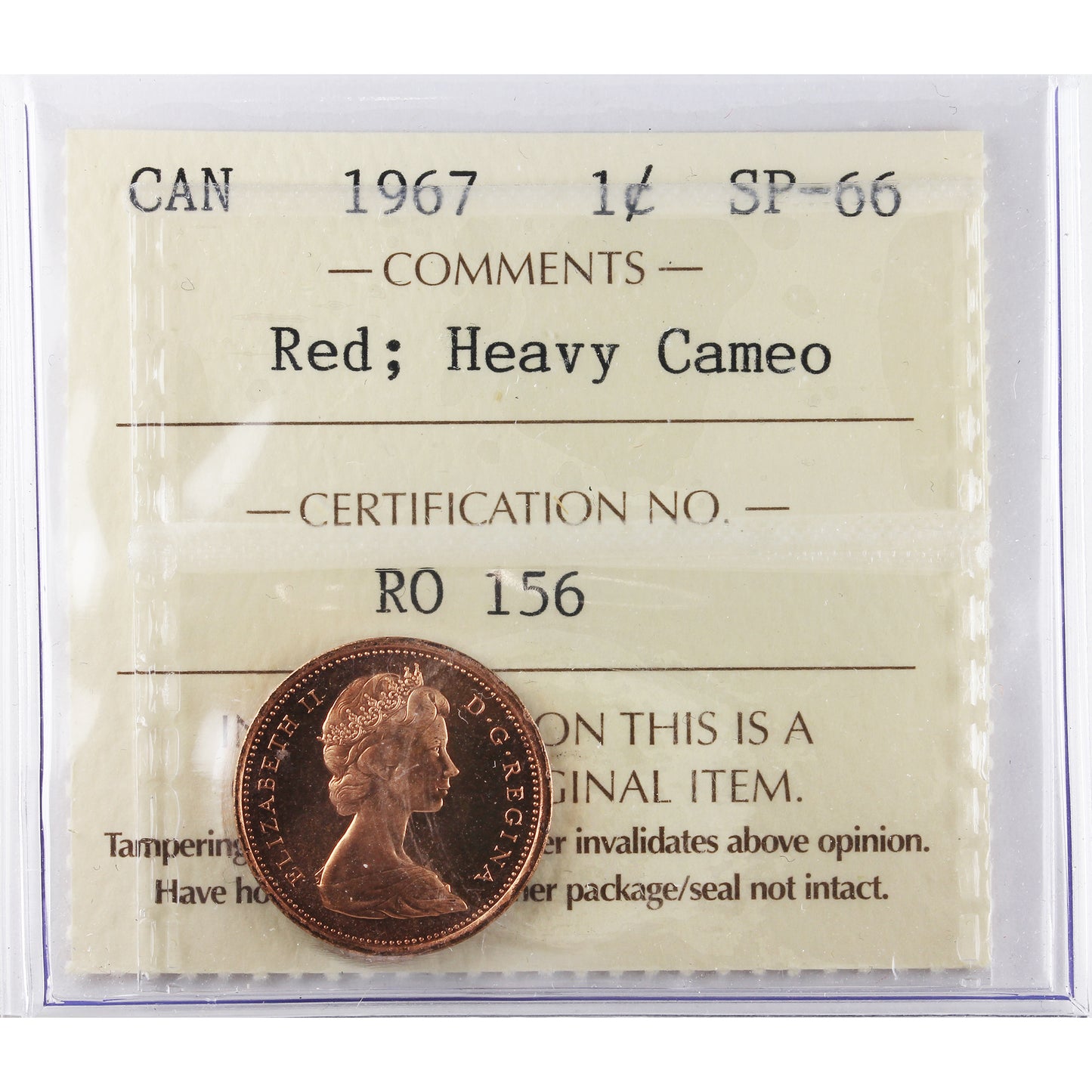 1967 Canada 1-cent ICCS Certified SP-66 Red; Heavy Cameo