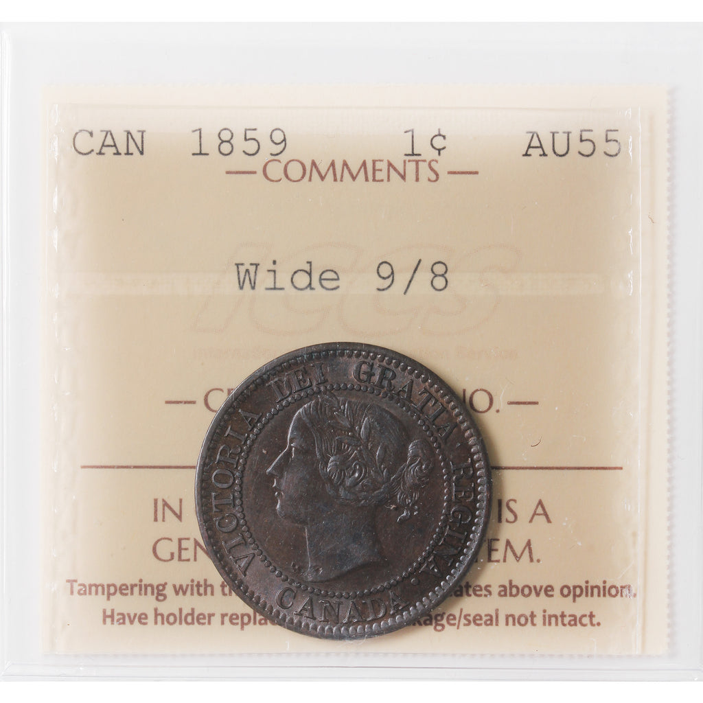 1859 Wide 9/8 Canada 1-cent ICCS Certified AU-55