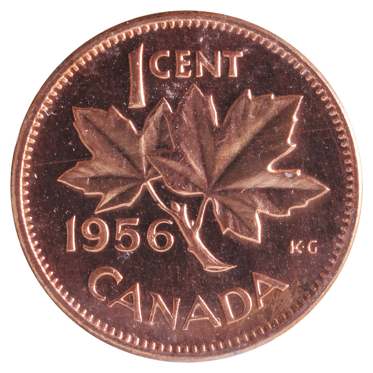 1956 Canada 1-cent ICCS Certified PL-65 Red, Heavy Cameo