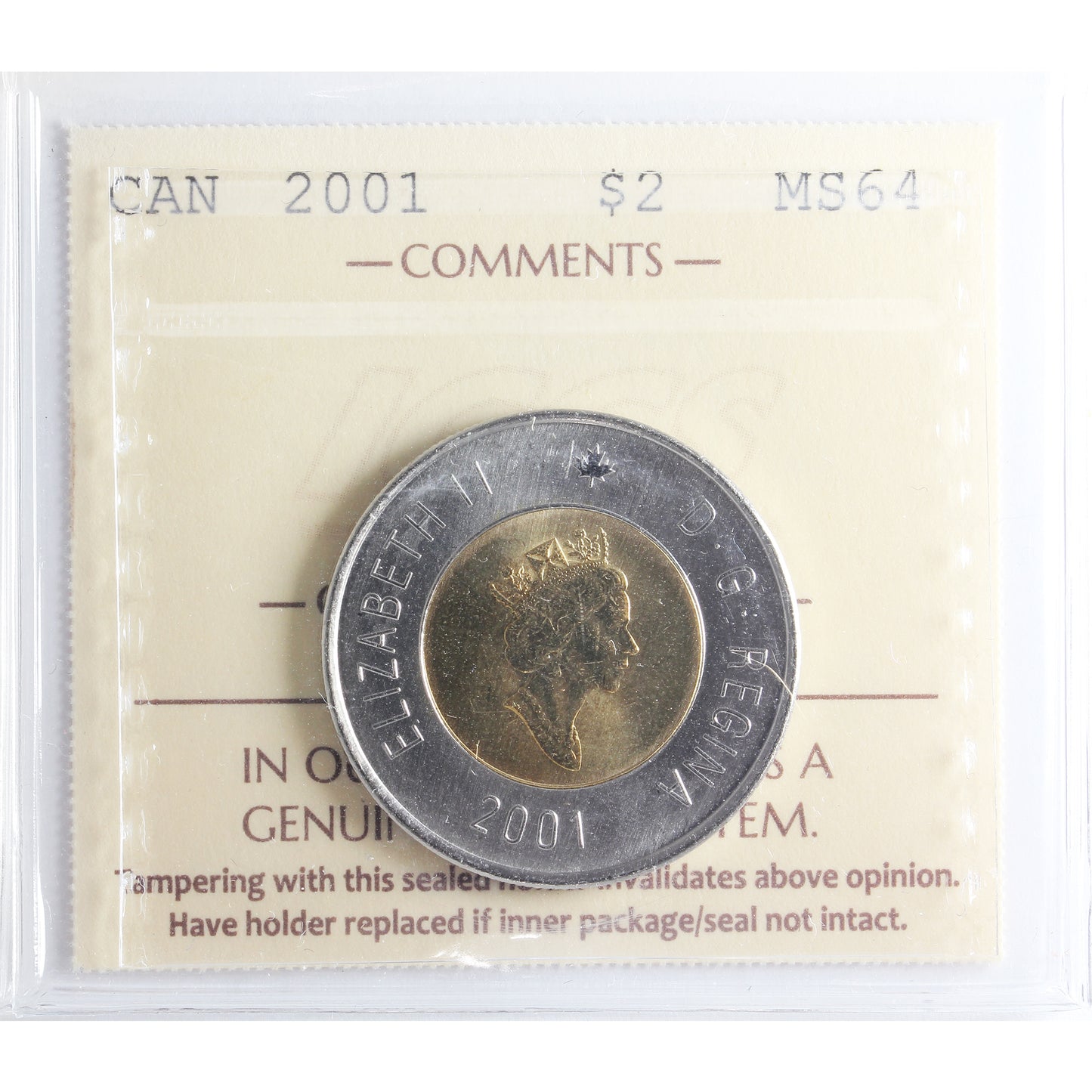 2001 Canada Two Dollar ICCS Certified MS-64