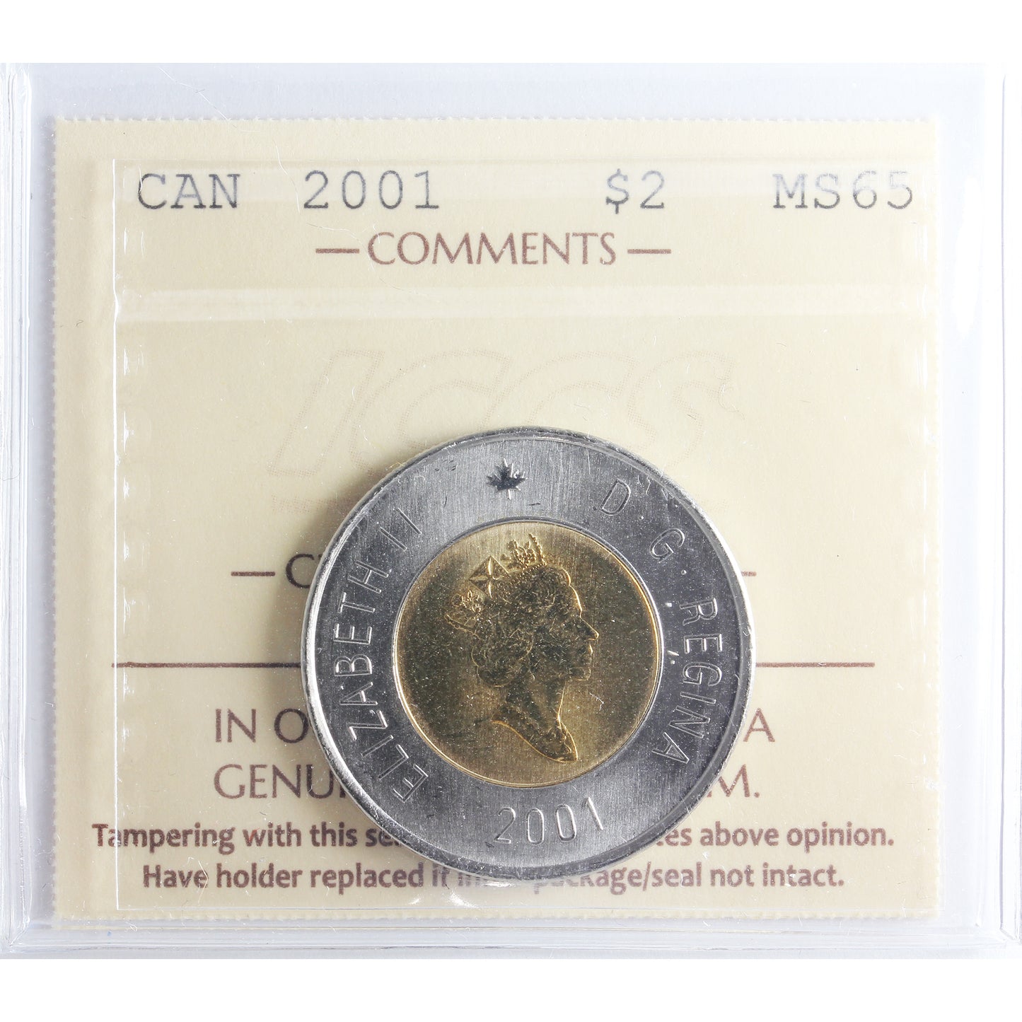 2001 Canada Two Dollar ICCS Certified MS-65