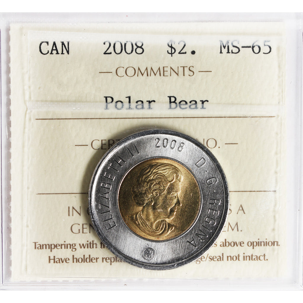 2008 Polar Bear Canada Two Dollar ICCS Certified MS-65